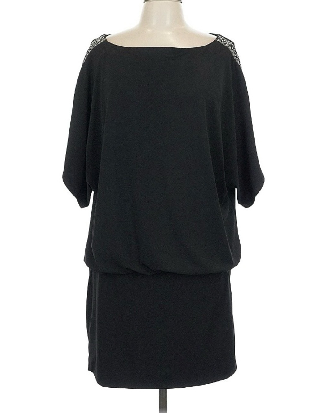 WHBM Short Dolman Sleeve Blouson Dress with Embellished Jeweled Shoulder Detail